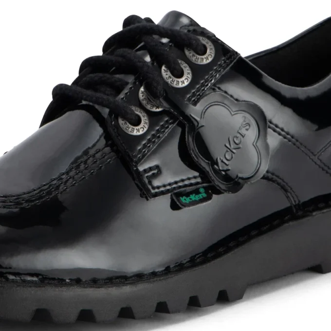 Kickers Kick Lo para mujer, piel alternativa charol, negro