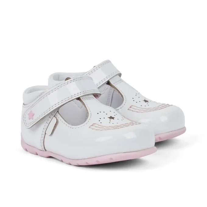 Kickers Kick T Galactic para bebés, charol blanco/rosa