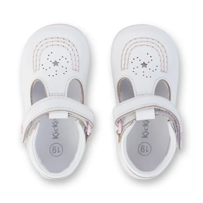 Kickers Kick T Galactic para bebés, charol blanco/rosa