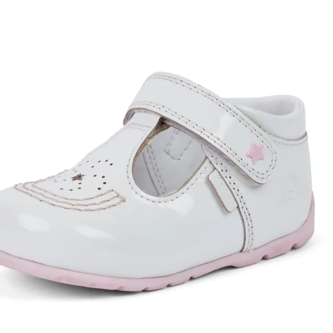 Kickers Kick T Galactic para bebés, charol blanco/rosa