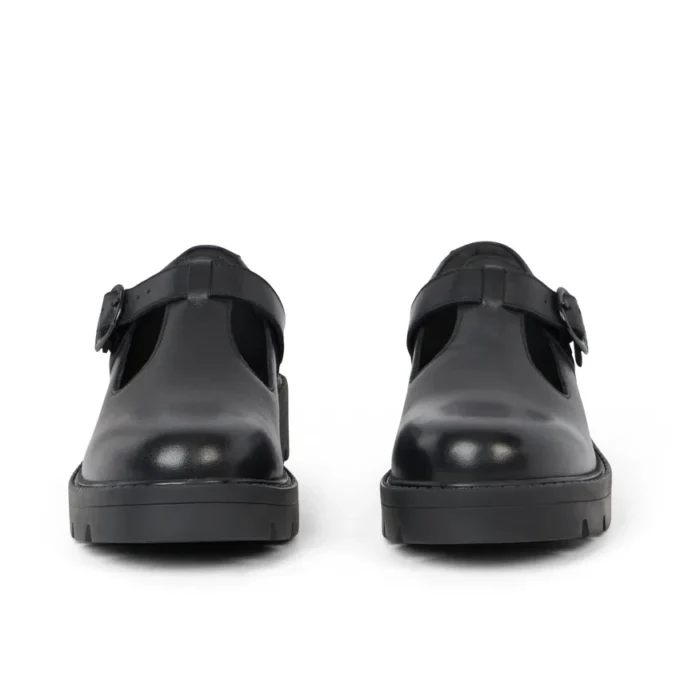 Kori T Bar de cuero negro para mujer