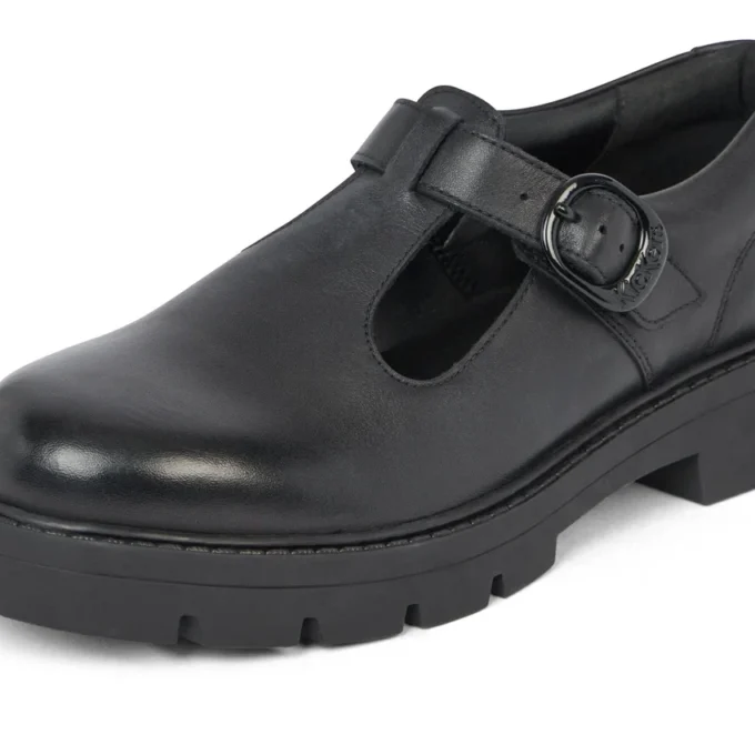 Kori T Bar de cuero negro para mujer