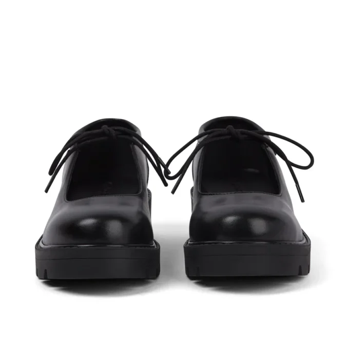 Mocasines Kori MJ con cordones de cuero para mujer, color negro