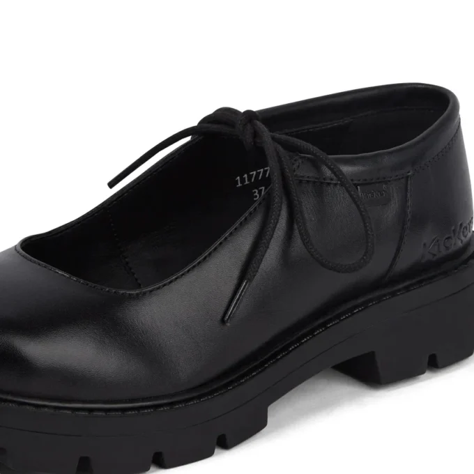 Mocasines Kori MJ con cordones de cuero para mujer, color negro