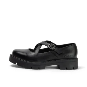 Mocasines Kori MJ Cross para mujer joven, de charol negro