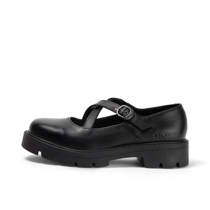 Mocasines Kori MJ Cross para mujer joven, de charol negro
