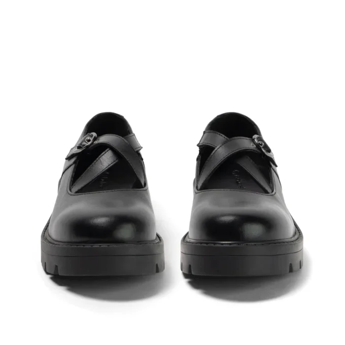 Mocasines Kori MJ Cross para mujer joven, de charol negro