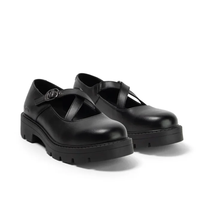 Mocasines Kori MJ Cross para mujer joven, de charol negro