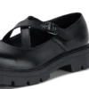 Mocasines Kori MJ Cross para mujer joven, de charol negro