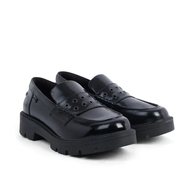 Mocasines Kori para mujer, con remaches, de cuero negro