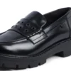Mocasines Kori para mujer, con remaches, de cuero negro