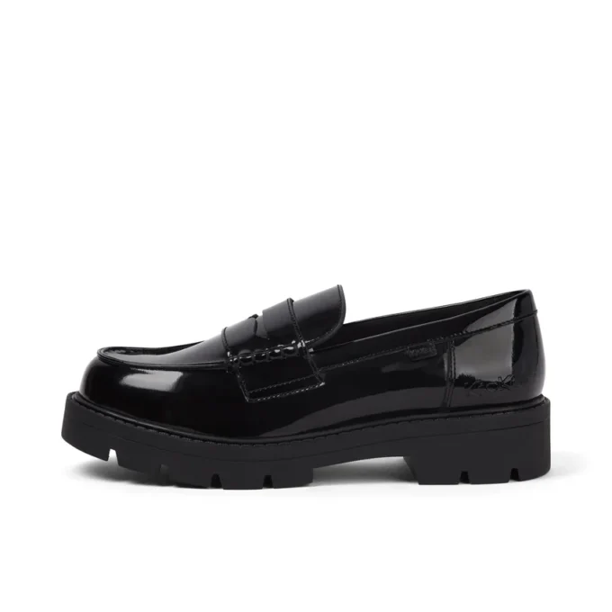 Mocasines Kori para mujer joven, charol negro