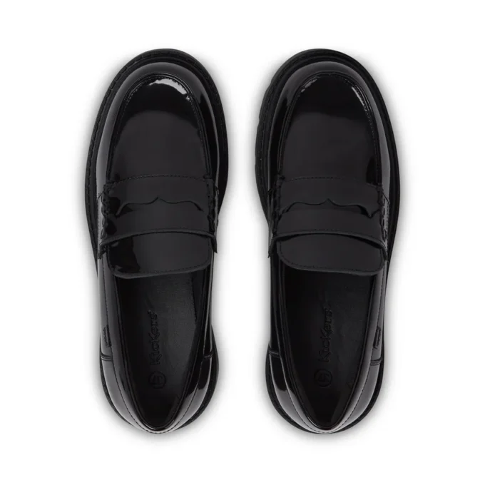 Mocasines Kori para mujer joven, charol negro