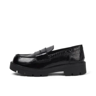 Mocasines Kori para mujer, piel de cocodrilo, negro