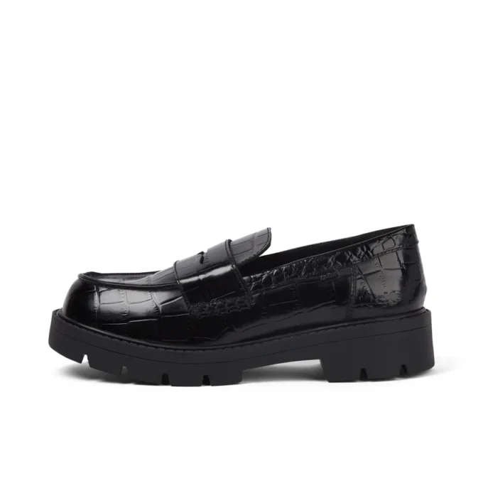 Mocasines Kori para mujer, piel de cocodrilo, negro