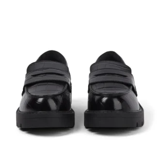 Mocasines Kori para mujer, piel de cocodrilo, negro