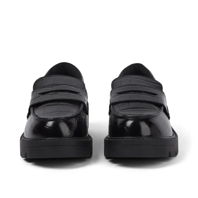 Mocasines Kori para mujer, piel de cocodrilo, negro