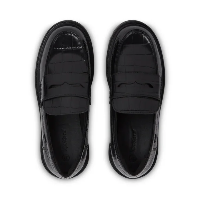 Mocasines Kori para mujer, piel de cocodrilo, negro