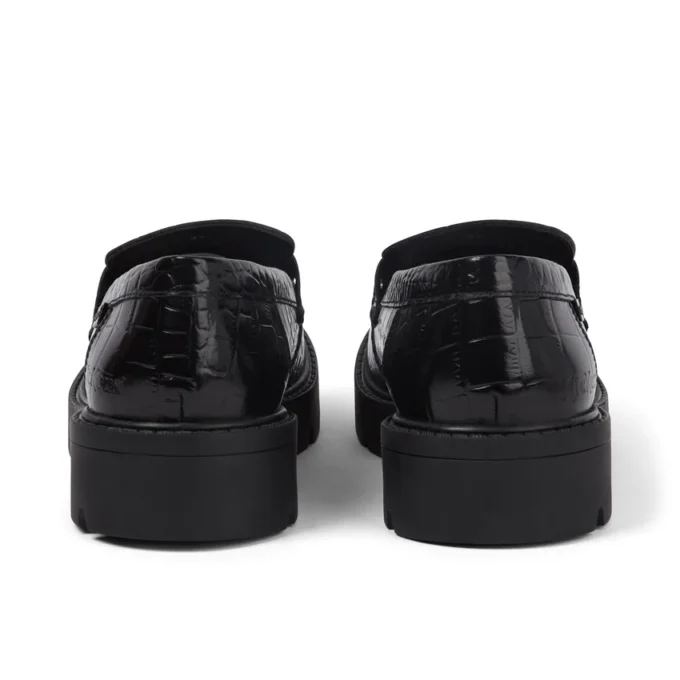 Mocasines Kori para mujer, piel de cocodrilo, negro