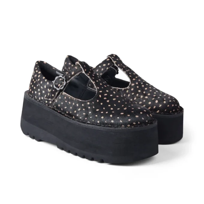 Mujer Adulto Kick T-Bar Plataforma Cuero Negro