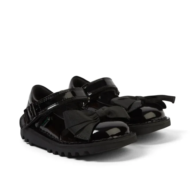 Niñas Kick Mj Bow de charol negro