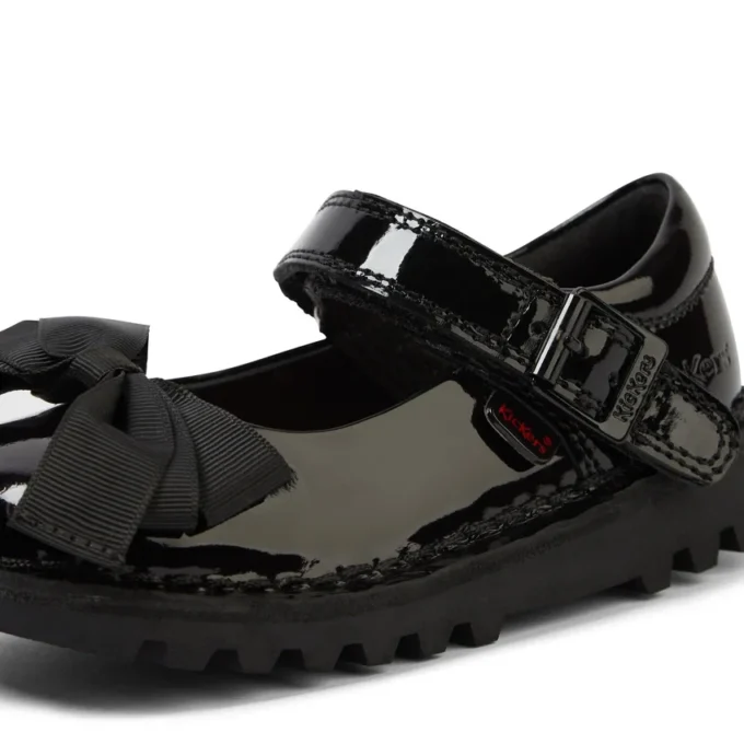 Niñas Kick Mj Bow de charol negro