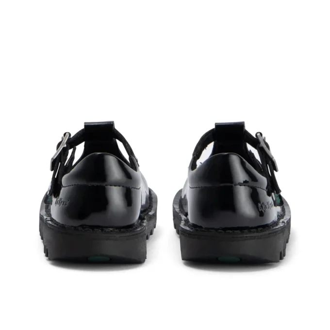 Niñas pequeñas Kick T-Bar de imitación de cuero charol negro