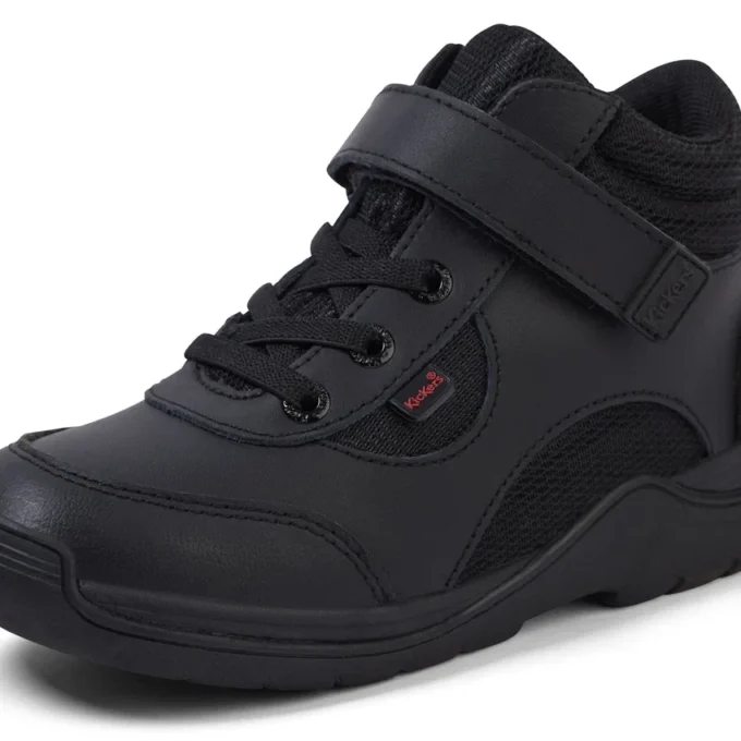Niños pequeños Stomper Hi de cuero negro