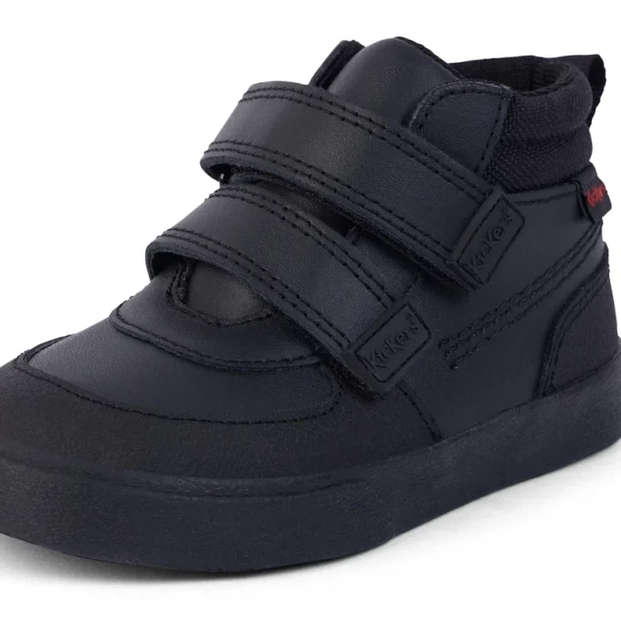 Niños pequeños Tovni Scuff Hi Cuero Negro