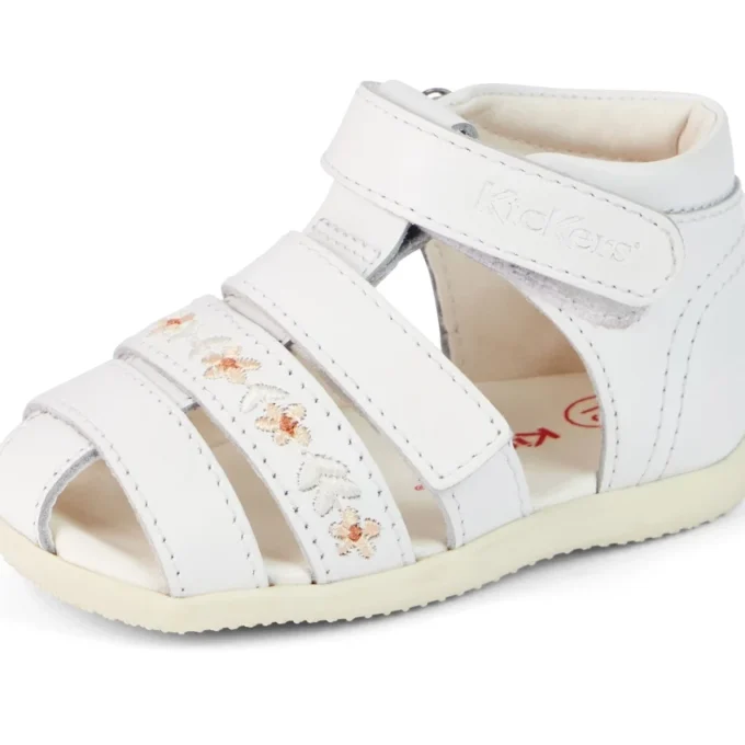Sandalias Baby Wriggle Flower de piel blanca