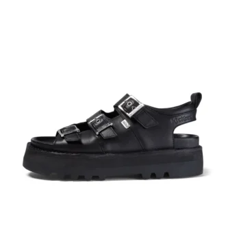 Sandalias de cuero Knox Lo Buckle para mujer, color negro
