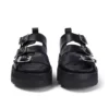 Sandalias de cuero Knox Lo Buckle para mujer, color negro