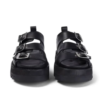 Sandalias de cuero Knox Lo Buckle para mujer, color negro
