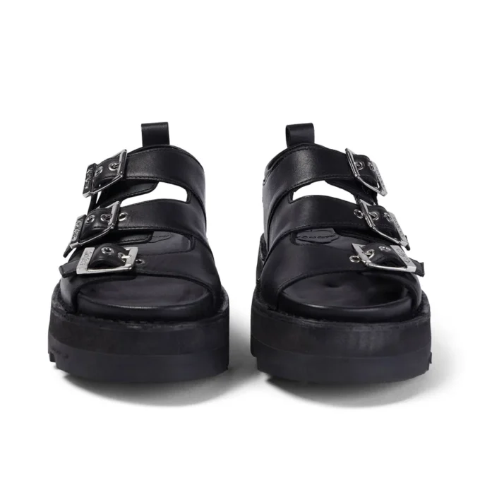 Sandalias de cuero Knox Lo Buckle para mujer, color negro