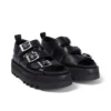 Sandalias de cuero Knox Lo Buckle para mujer, color negro