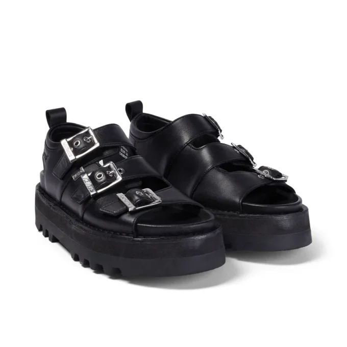 Sandalias de cuero Knox Lo Buckle para mujer, color negro