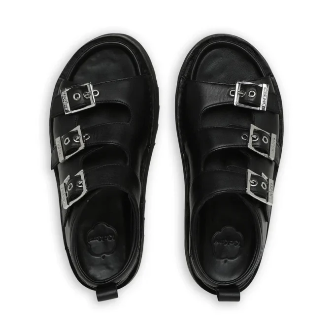 Sandalias de cuero Knox Lo Buckle para mujer, color negro