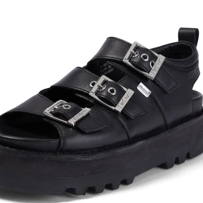 Sandalias de cuero Knox Lo Buckle para mujer, color negro