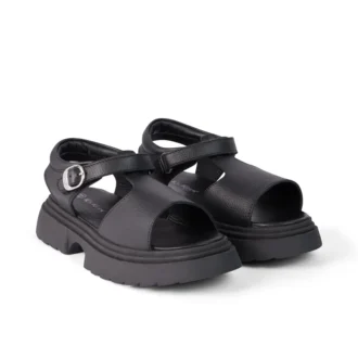 Sandalias Kenzi para niñas, de cuero negro