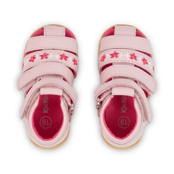 Sandalias para bebé Wriggle Flower de piel rosa