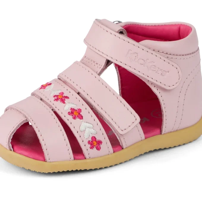Sandalias para bebé Wriggle Flower de piel rosa