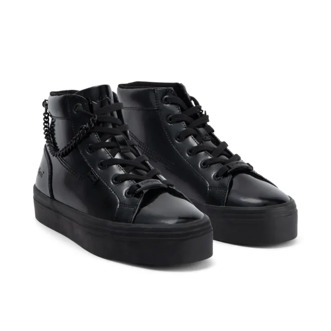 Tovni Hi Stack Chain para mujer joven, charol negro