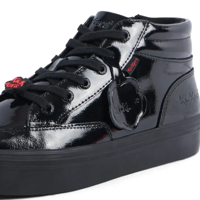 Tovni Stack Hi Flower de charol para mujer joven, negro