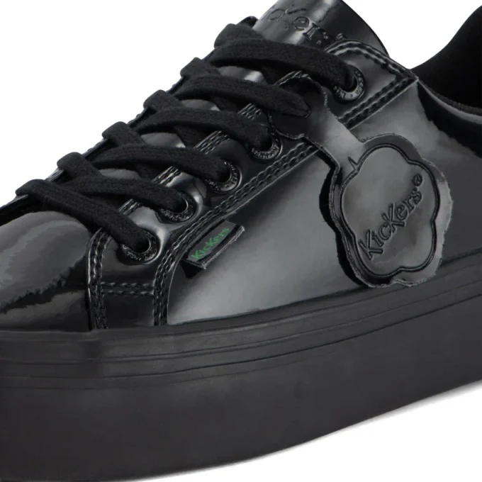 Tovni Stack para mujer joven, piel sintética y charol, negro
