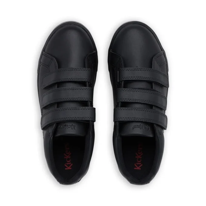 Tovni Trip de cuero para jóvenes unisex, negro