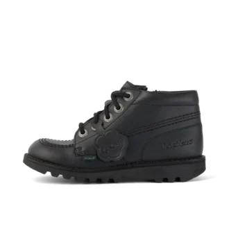 Zapatillas Kick Hi Zip de imitación de cuero unisex para niños, color negro