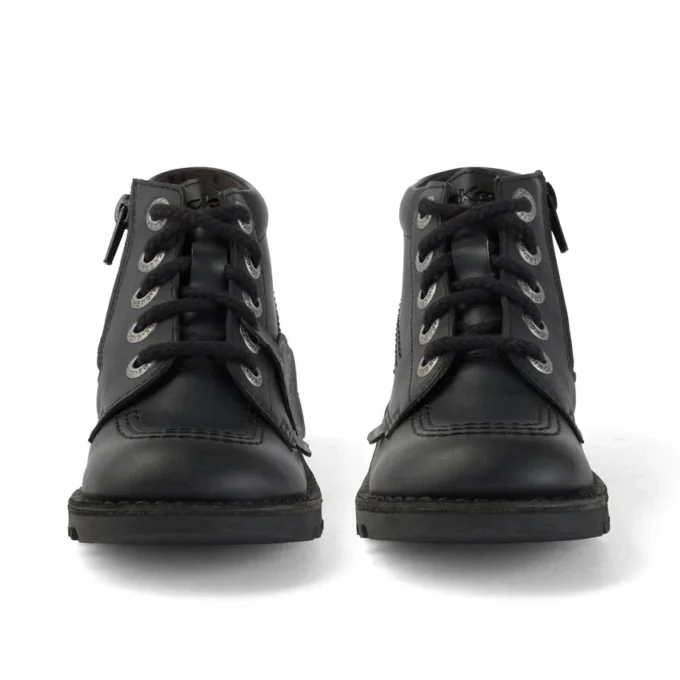 Zapatillas Kick Hi Zip de imitación de cuero unisex para niños, color negro