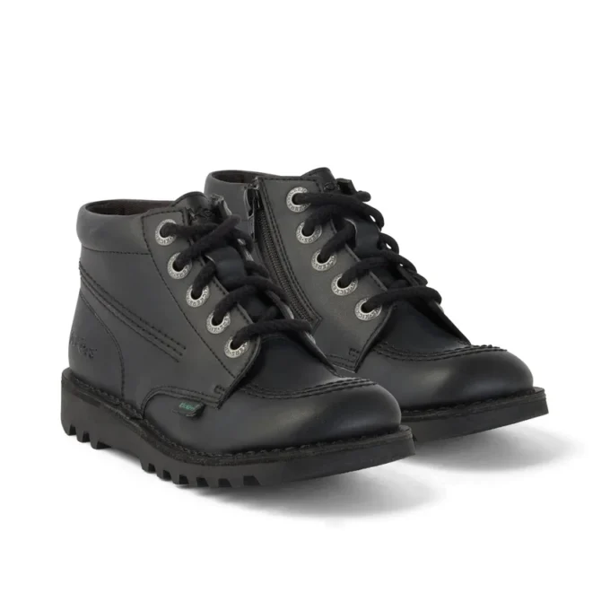 Zapatillas Kick Hi Zip de imitación de cuero unisex para niños, color negro