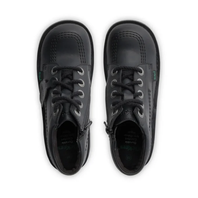 Zapatillas Kick Hi Zip de imitación de cuero unisex para niños, color negro