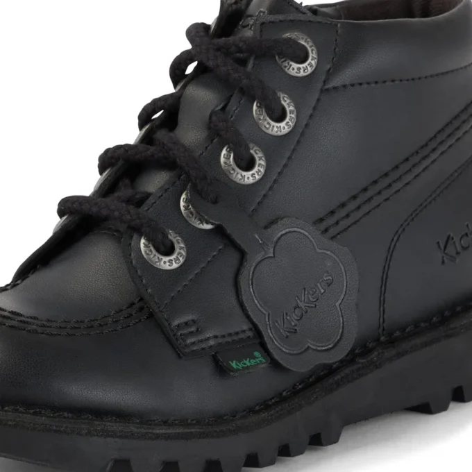 Zapatillas Kick Hi Zip de imitación de cuero unisex para niños, color negro